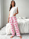 Heart-print Ruffled Sleeve Trousers Set That Can Be Worn As Loungewear