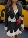 Striped Patchwork Lace Camisoles Short Blazer Set 2-piece Sets
