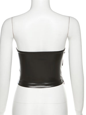 PU Leather Metal Buckle Decoration Strapless Vest