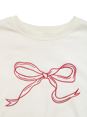 Women's Beige Bow Knot Pullover Sweatshirt