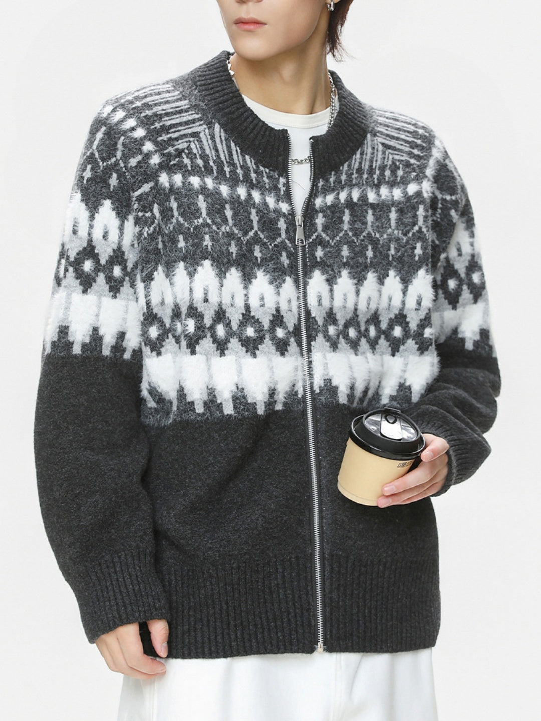 Retro Fair Isle pattern Ethnic style Cardigans