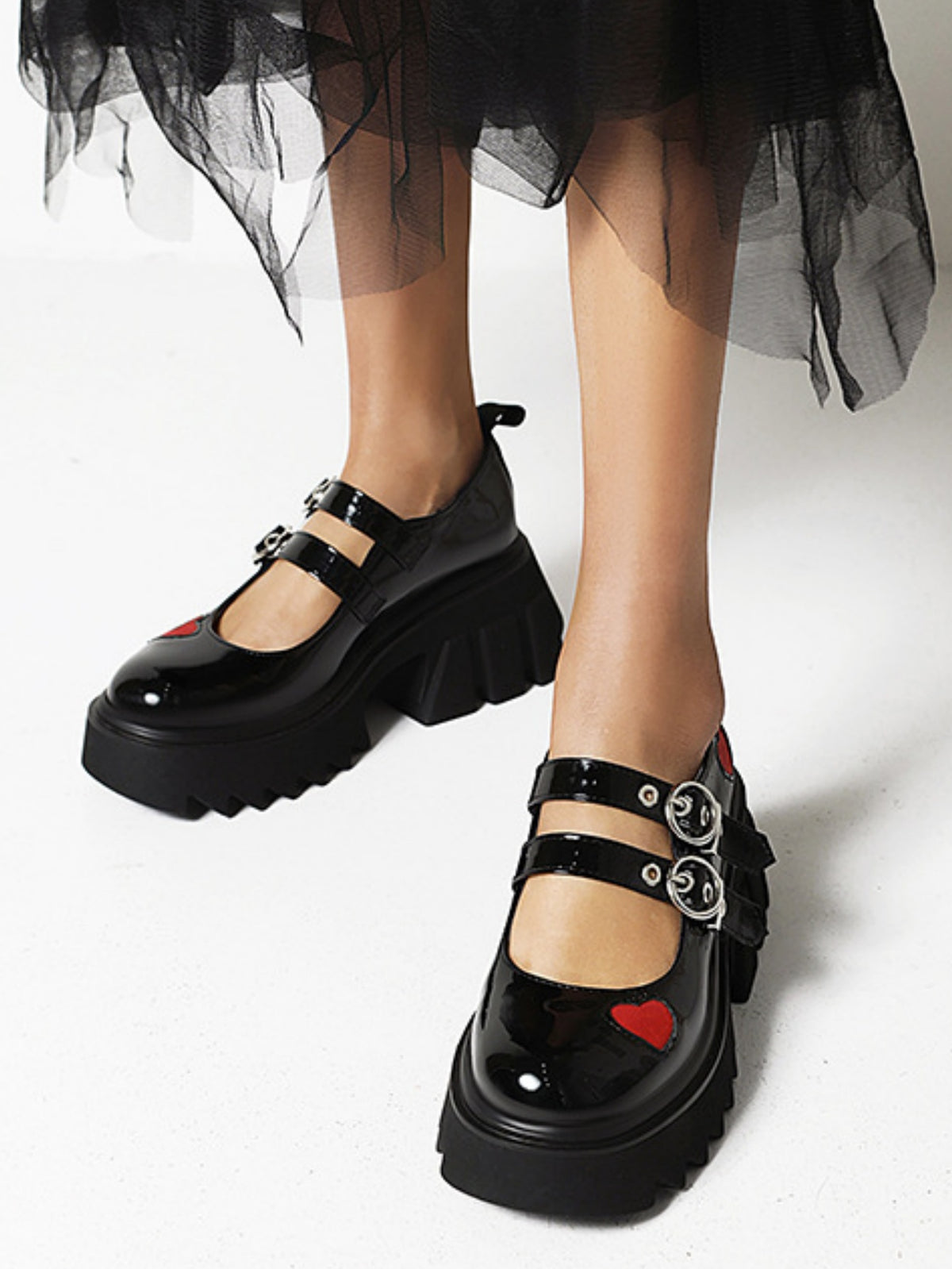 Heart-shaped Platform Mary Jane Shoes