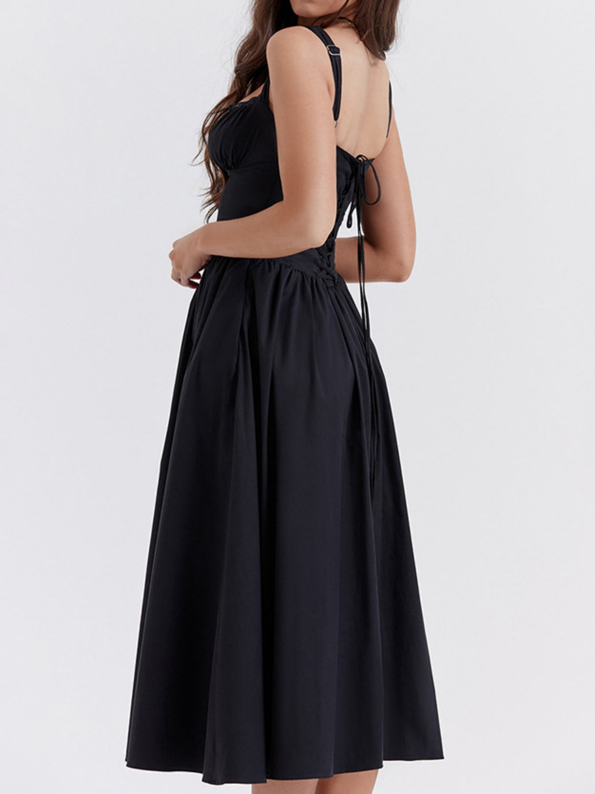 Floral Lace Trim Square Neck Suspenders Sweet Ribbon Maxi Dresses