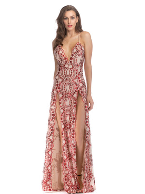 Paillettenbesetzte, rückenfreie Maxikleider mit Mesh-Einsätzen und Trägern