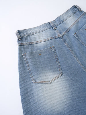 Light Blue Scattered Diamonds Washed Distressed Denim 7 Points Shorts