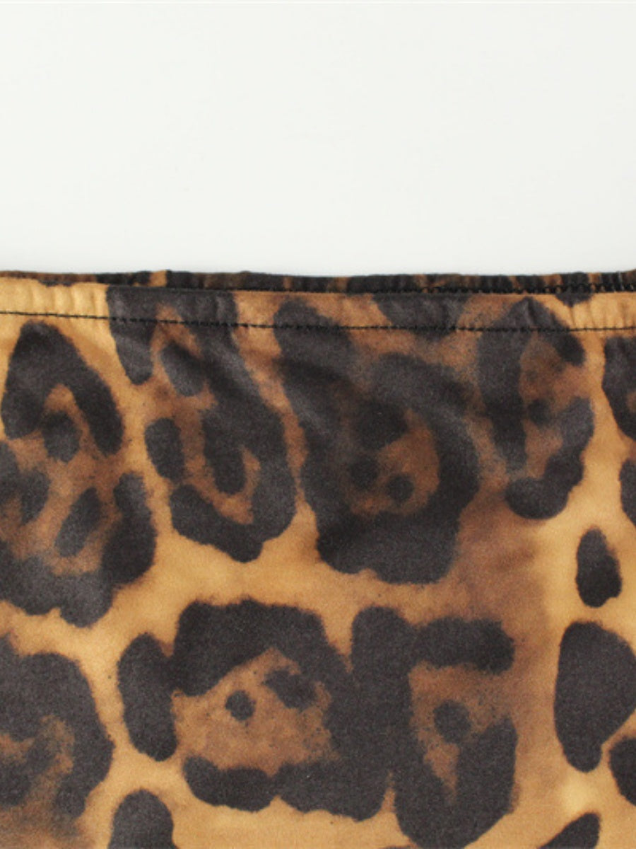 One-shoulder Collar Leopard Long Sleeve Slim Fit High Waist Bodysuits