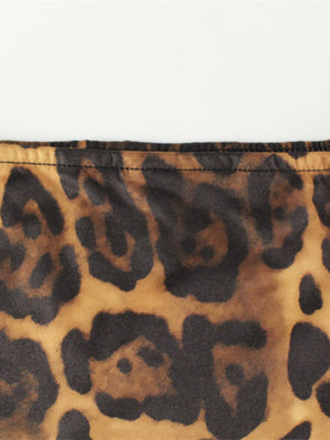 One-shoulder Collar Leopard Long Sleeve Slim Fit High Waist Bodysuits