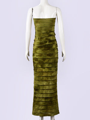 Tie-dye Splicing Strapless Backless Maxi Dresses