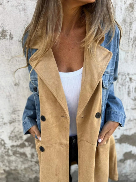 Liber Autumn Women's Buttons Color matching Trench Coats