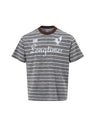 Distressed Letter Printed Color-blocked Stripes T-shirts