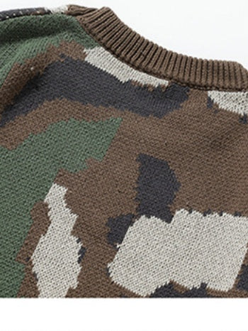 Retro Camouflage Crew Neck Sweaters
