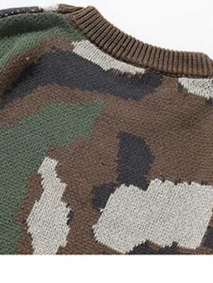 Retro Camouflage Crew Neck Sweaters