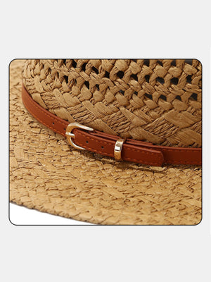Flat-topped, Openwork Straw Hat For Sun Protection