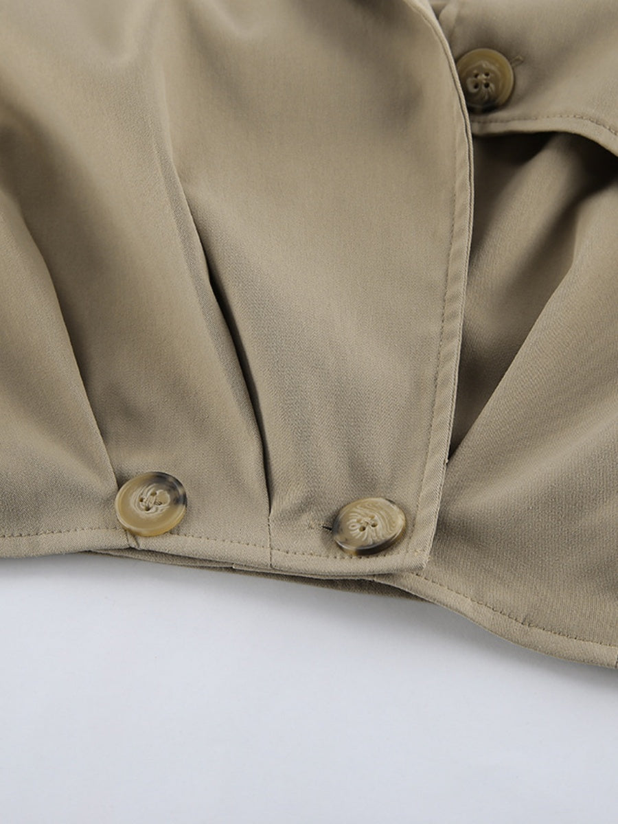 Short Button Decoration Lapel Trench Coat