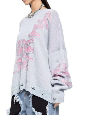 Liber Autumn women's contrast color tattered patchwork pullover sweater