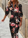 Wrap-up Shirt Collar Lace Up Printed Maxi Dresses
