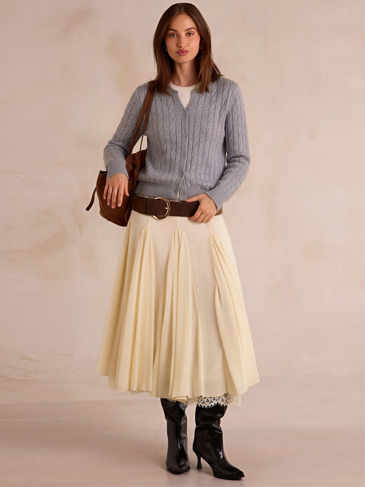 Wool Cable Knit V Fake Two-piece Pullover Sweater