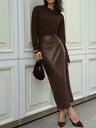 Leather Stitching High-waisted Slim Fit Hip Body Side Slit Long Skirts