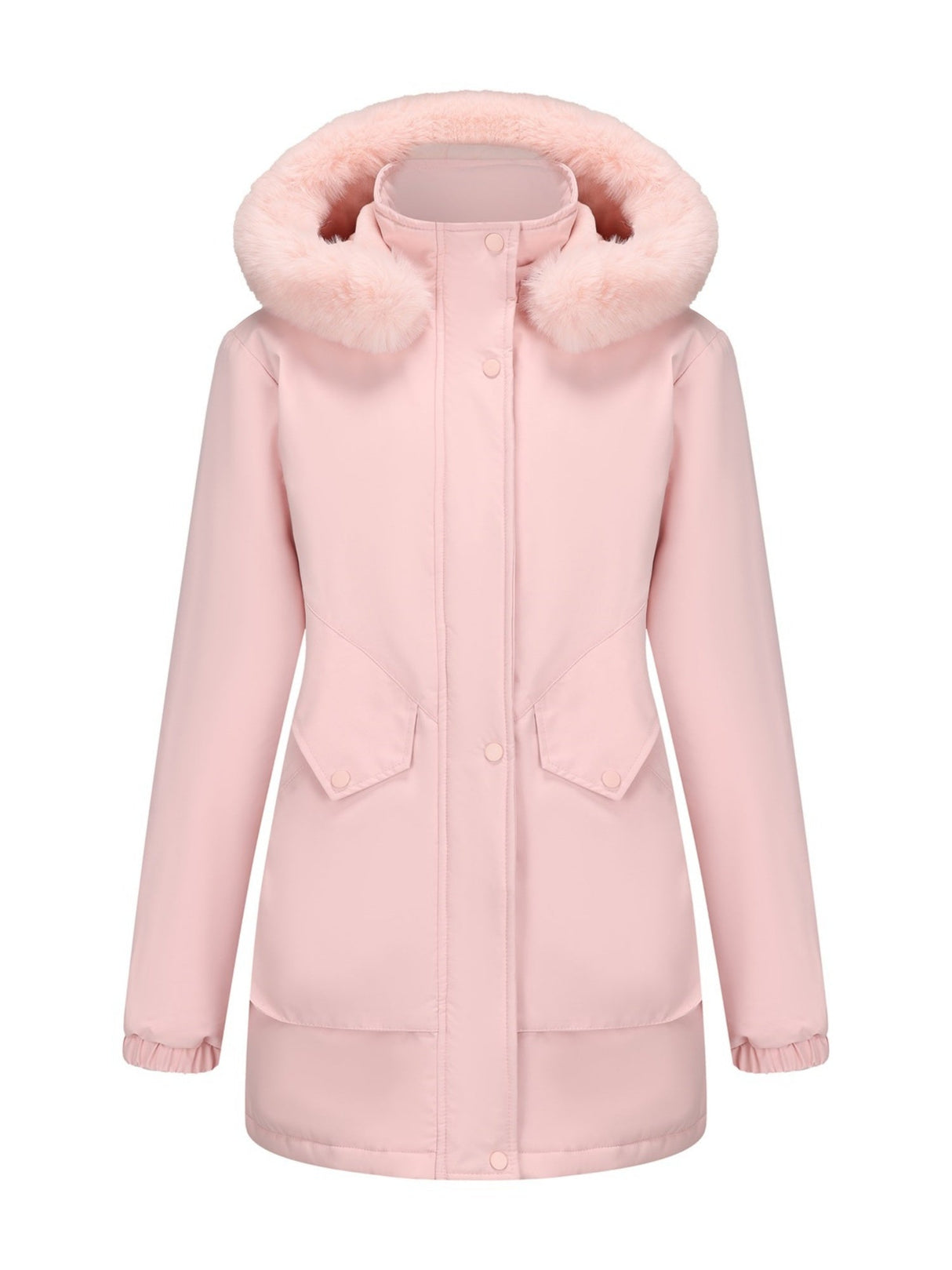 With Fur Collar Hooded For Warmth Drawstring Pocket Down Jacket