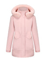 With Fur Collar Hooded For Warmth Drawstring Pocket Down Jacket