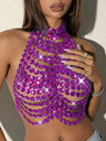Diamond-studded Openwork Halter Neck And Backless Tank Tops&Camis