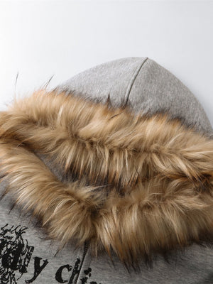 Halloween Hip Hop Fur Collar Hooded Loose Coat