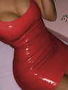 PU Leather Glossy Camisoles Party Mini&Short Dresses