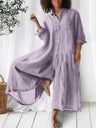 Long-sleeved Mid-length Cotton Linen Shirt Jumpsuit