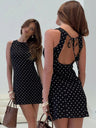 Polka Dots Backless Bandage A-pendulum Mini&Short Dresses