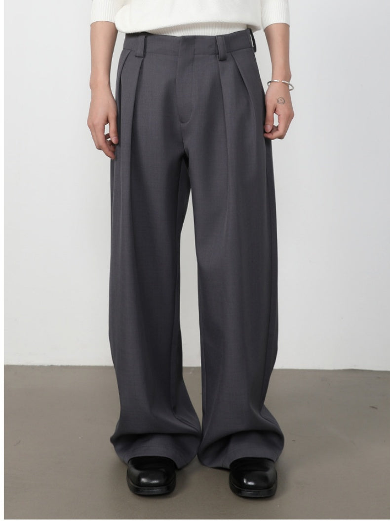 Stereo Double Pleat A-shape Loose-fit Dress Pants Pants