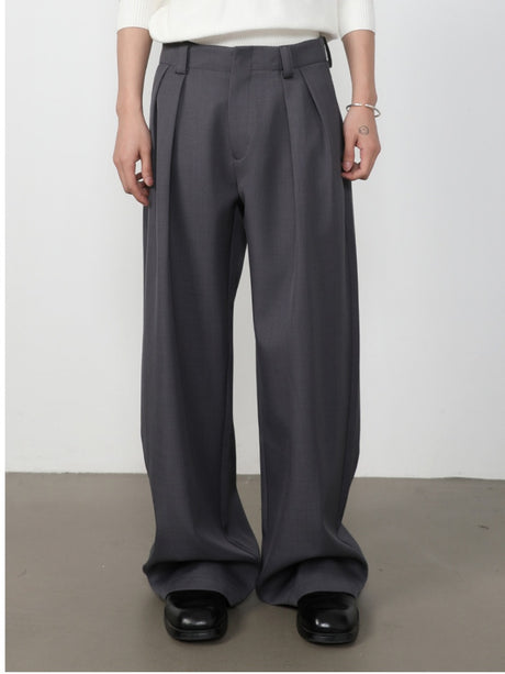 Stereo Double Pleat A-shape Loose-fit Dress Pants Pants