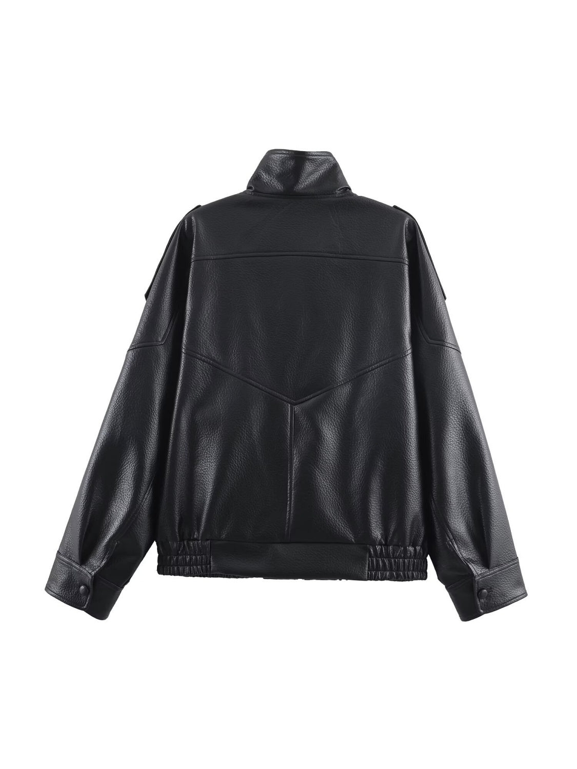 Pocket Stand-up Collar Faux Leather Jacket