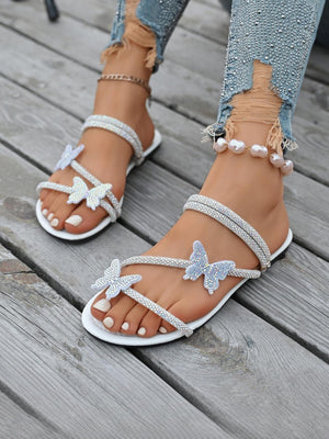 Rhinestone Strappy Butterfly Flat Sandals