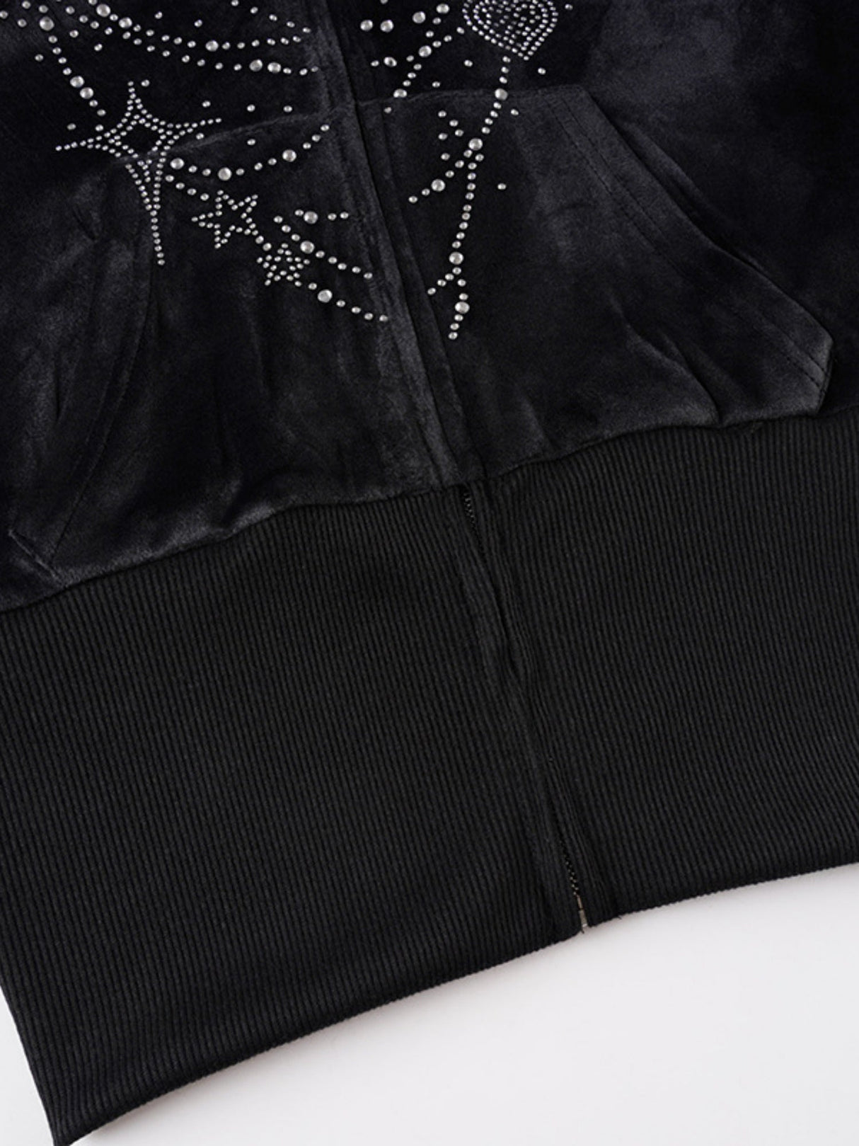 Printed Rhinestones Velvet Plush Patchwork Hoodies Zipper Cardigan