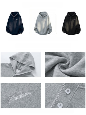 Color-blocked Half-open Collar Hoodie