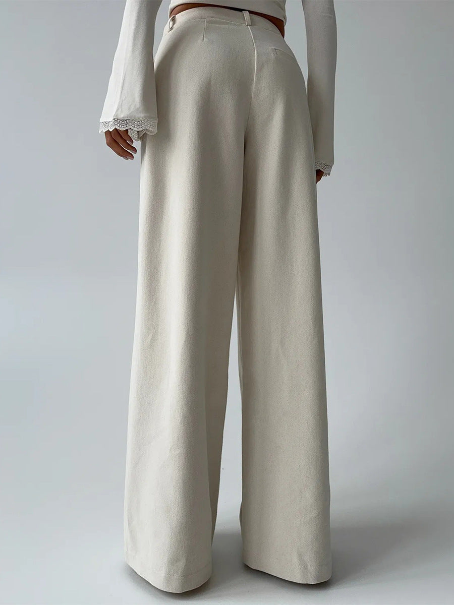 High-waisted, Pleated, Slimming Wide-leg Trousers For Work