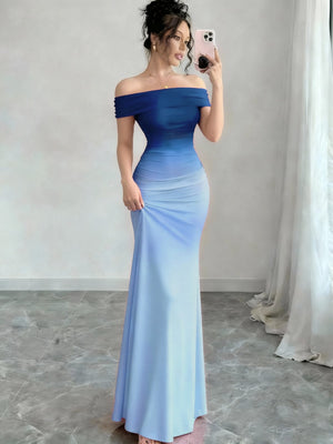 Off Shoulder Hip-hugging Gradient Maxi Dresses