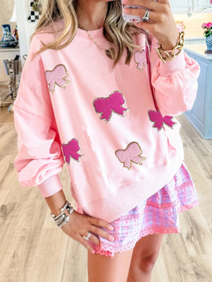 Christmas Bow Towel Embroidery Valentine's Day Sweatshirts&Hoodies