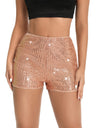 Sequins High Elasticity Mid-rise Straight-fit Shorts