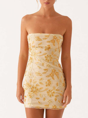 Sequin Beads Strapless Backless Tie-up Sweet Mini&Short Dresses