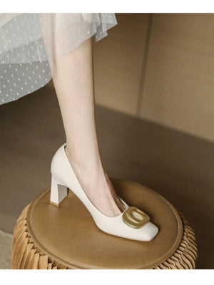Liber Spring and Autumn Metal Buckle Women's High Heels