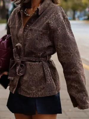 Blazers à revers imprimé léopard et lacets