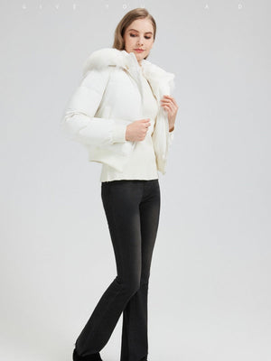 Hooded Fleece-lined With Fur Collar Short Leisure Outdoor Cotton-padded Clothing