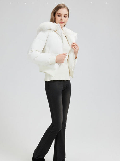 Hooded Fleece-lined With Fur Collar Short Leisure Outdoor Cotton-padded Clothing
