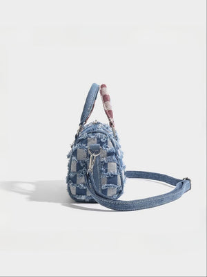 Stitch-themed Denim Patchwork Handbag