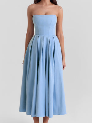 Fish Bones Ribu Strapless Backless Sweet Maxi Dresses