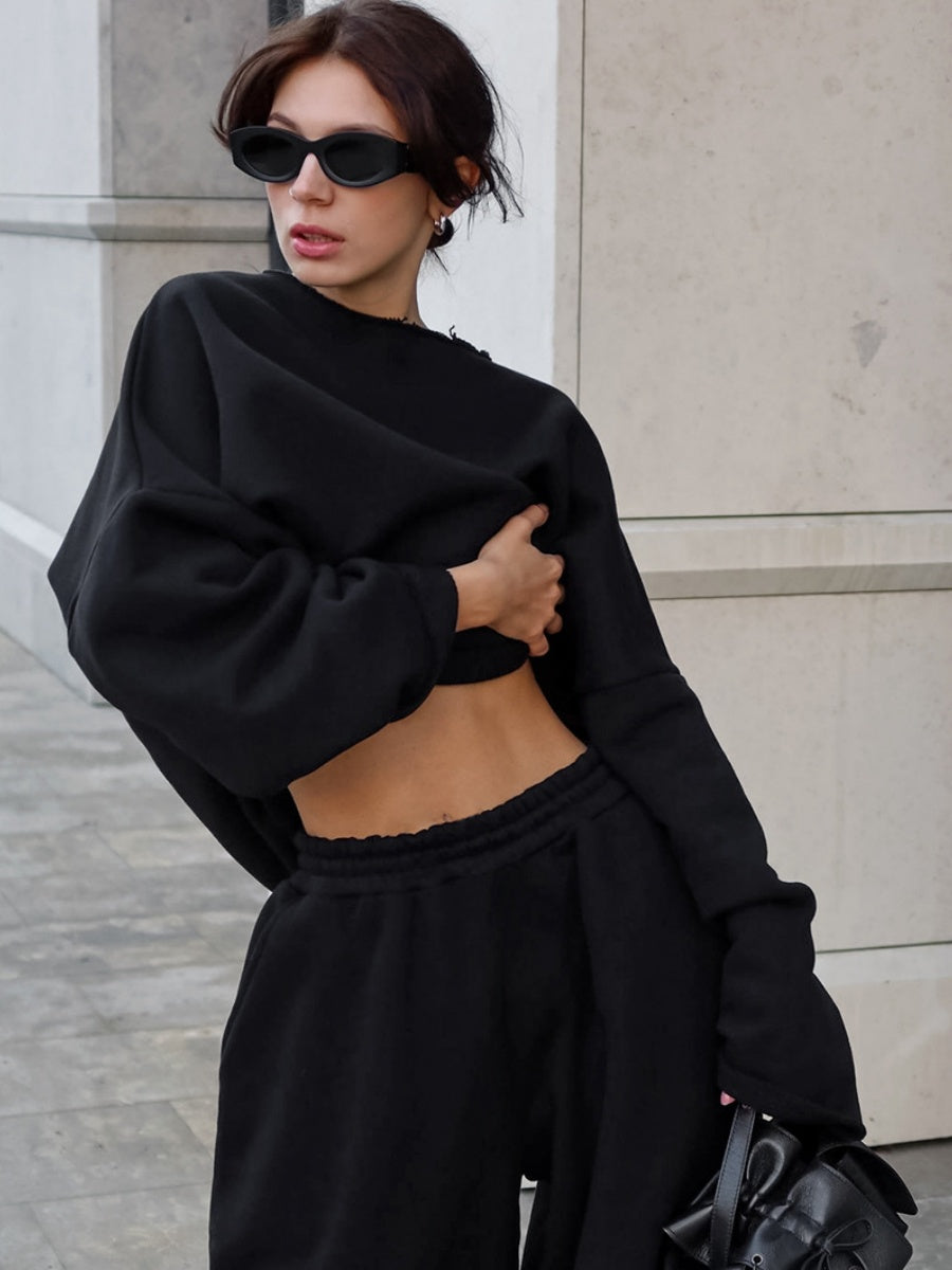 Pullover Sweatshirt Pants Loose Sporty Two-piece Suit
