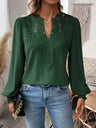 Lace Trim V-neck Long Sleeve Shirt T-shirts