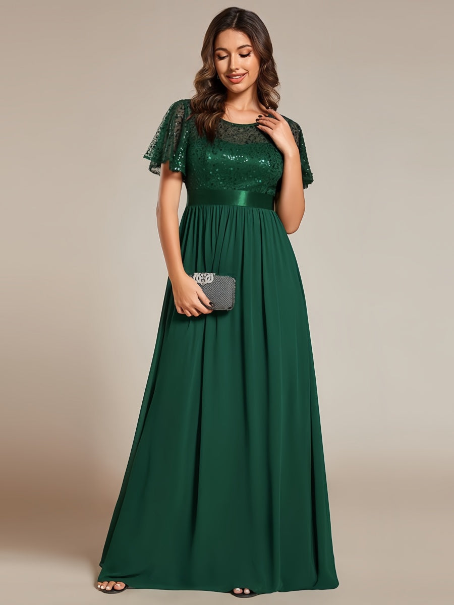 High Waist Sequins Spliced Long Dress