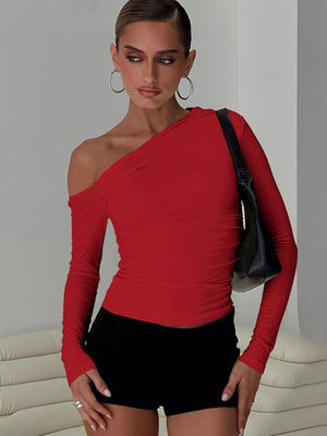 Liber Summer Women's Asymmetrical Solid Color T-shirts